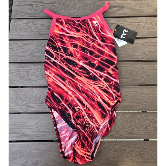 TYR Women Red/black Graphic Diamondfit One-Piece Swimsuit Size 34 New - Picture 1 of 3